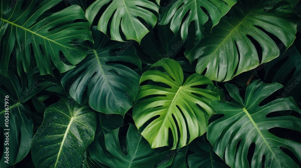 A backdrop of various tropical leaves, such as monstera and ferns, emphasizes the thick and lively details of the leaves. A backdrop of various tropical leaves, such as monstera and ferns, emphasizes the thick and lively details of the leaves.