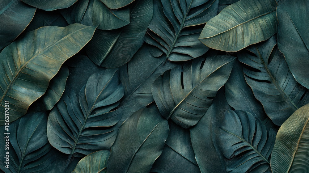 A dark green leaf wall with sharp lines emphasizes the leaf details and creates a shady, natural atmosphere. A dark green leaf wall with sharp lines emphasizes the leaf details and creates a shady, natural atmosphere.