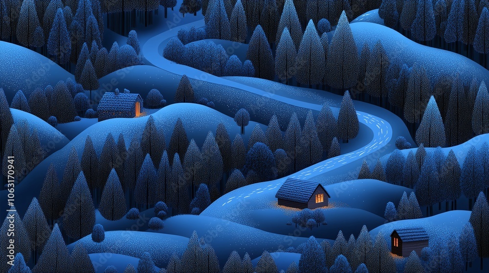 Obraz premium Serene Snowy Landscape with Winding Path at Dusk
