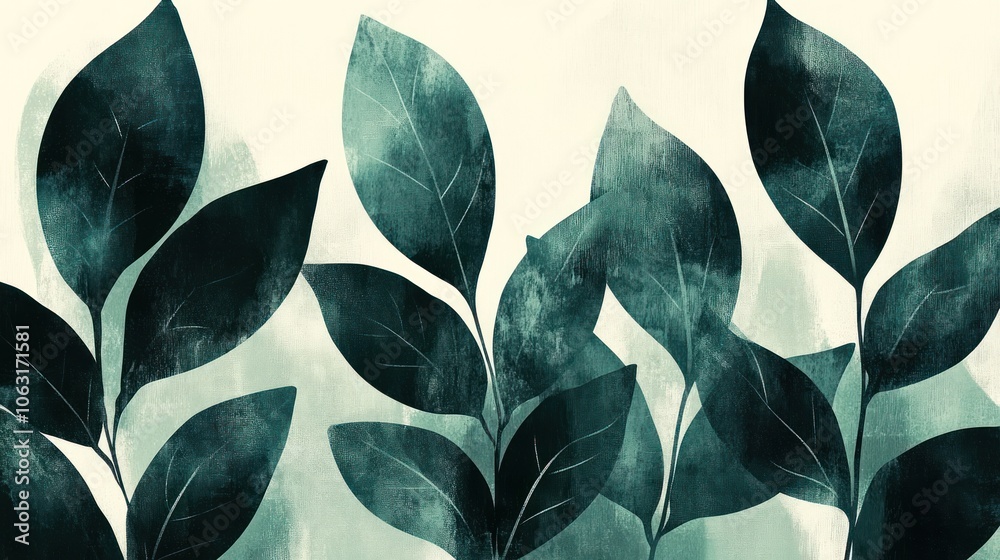 A graphic hand-painted leaf style, with clear and lively lines in dark green tones. A graphic hand-painted leaf style, with clear and lively lines in dark green tones.