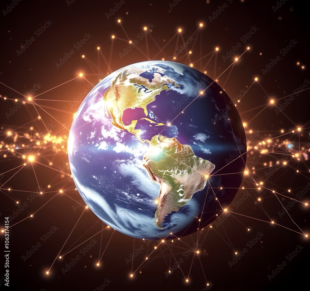 Fototapeta premium World Connected: A stunning visualization of the Earth with energy network connections.
