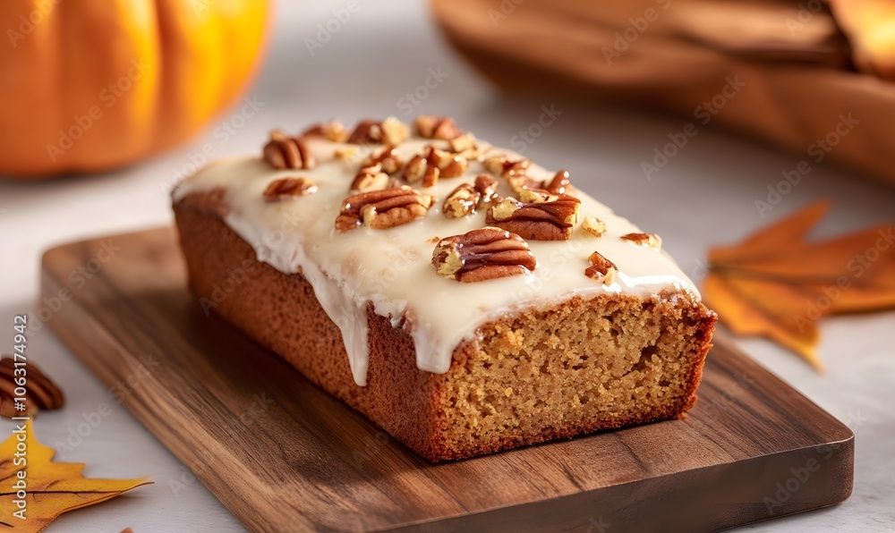 pumpkin spice bread with light glaze and sprinkle of crushed pecans, Generative AI pumpkin spice bread with light glaze and sprinkle of crushed pecans, Generative AI