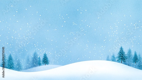 Snowy Landscape with Trees and Soft Blue Background