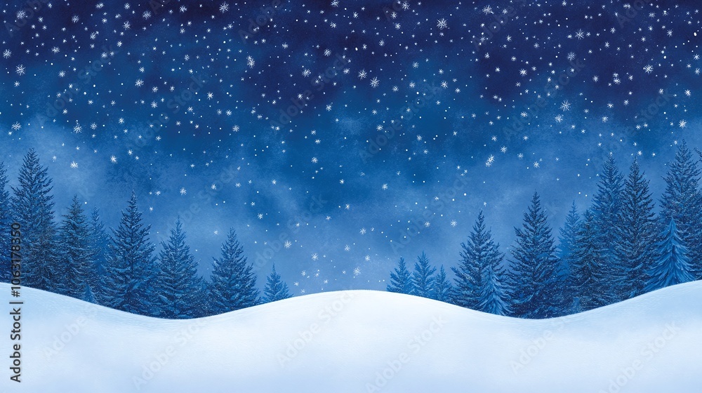 Snowy Winter Landscape with Falling Snowflakes Snowy Winter Landscape with Falling Snowflakes