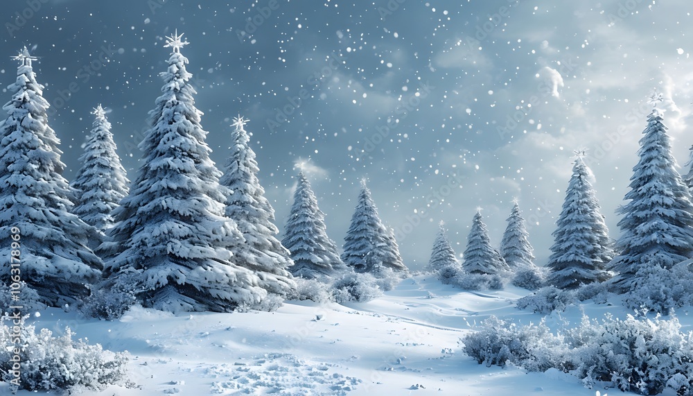 Snowy Christmas landscape. Generative AI. Snowy Christmas landscape. Generative AI.