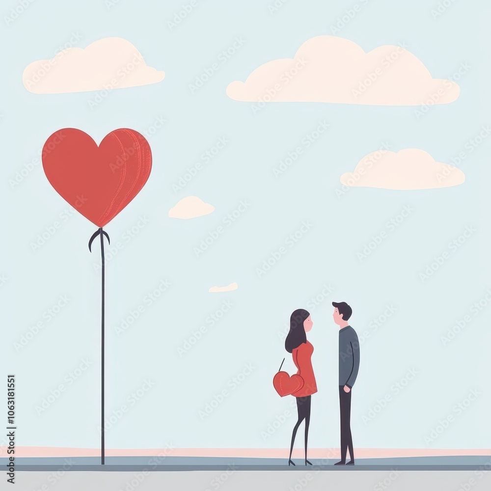 Minimal valentine's cartoon sweet love story in modern flat art showing affection and connection with a simple clean style Minimal valentine's cartoon sweet love story in modern flat art showing affection and connection with a simple clean style