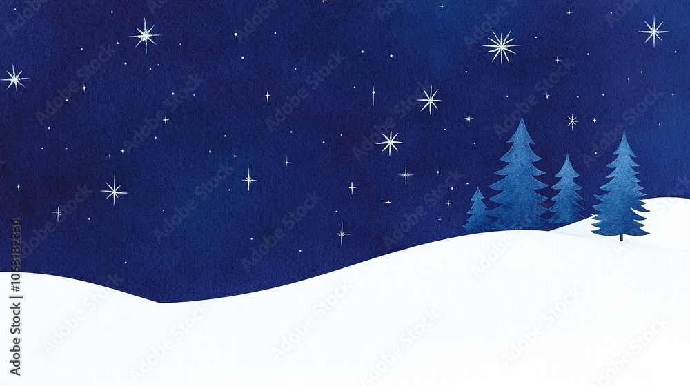 Winter Night Sky with Stars and Pine Trees Winter Night Sky with Stars and Pine Trees
