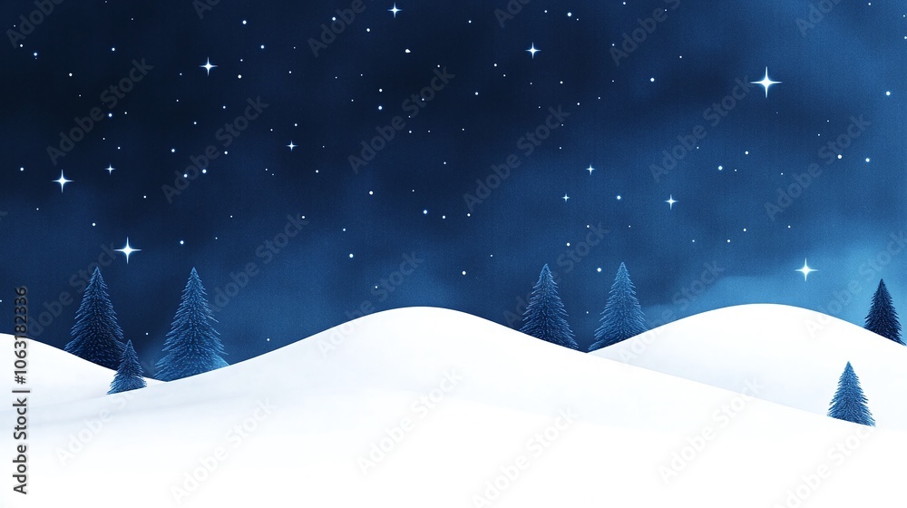 Naklejka premium Winter Night with Stars and Snowy Landscape