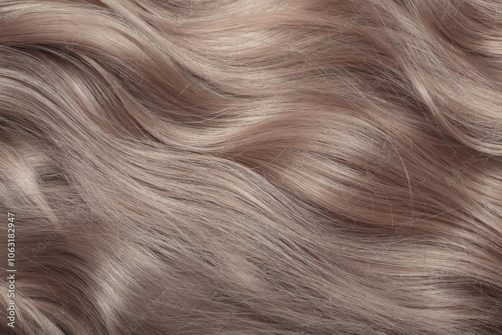 Naklejka premium Blond hair close-up as a background. Women's long light brown hair. Beautifully styled wavy shiny curls. Hair coloring. Hairdressing procedures, extension.