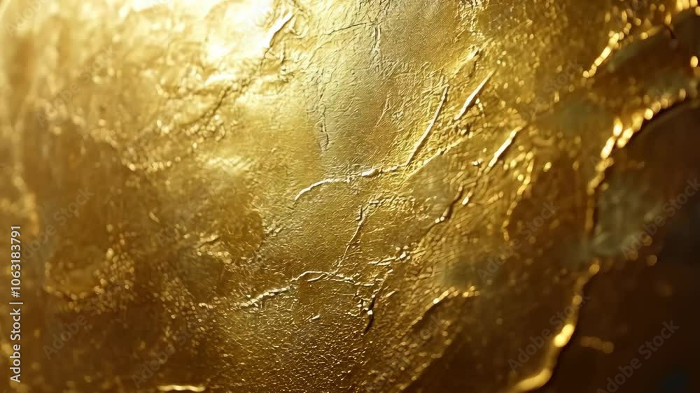 A close-up view of gold leaf, reflecting light with intricate patterns
