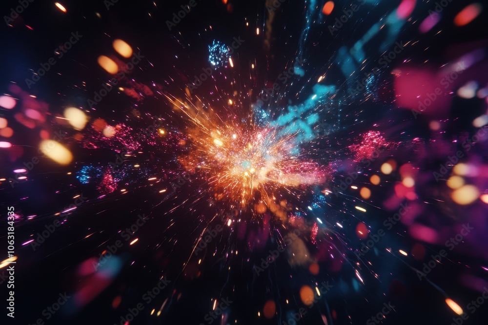 A fireworks display lighting up the night sky with bursts of bright colors. A fireworks display lighting up the night sky with bursts of bright colors.