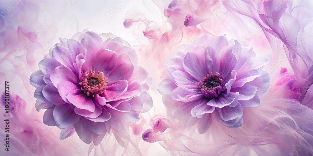 Obraz premium Two Lilac Flowers in Delicate Smoke, flower photography, floral art, abstract flower, lilac flowers, smoke, abstract