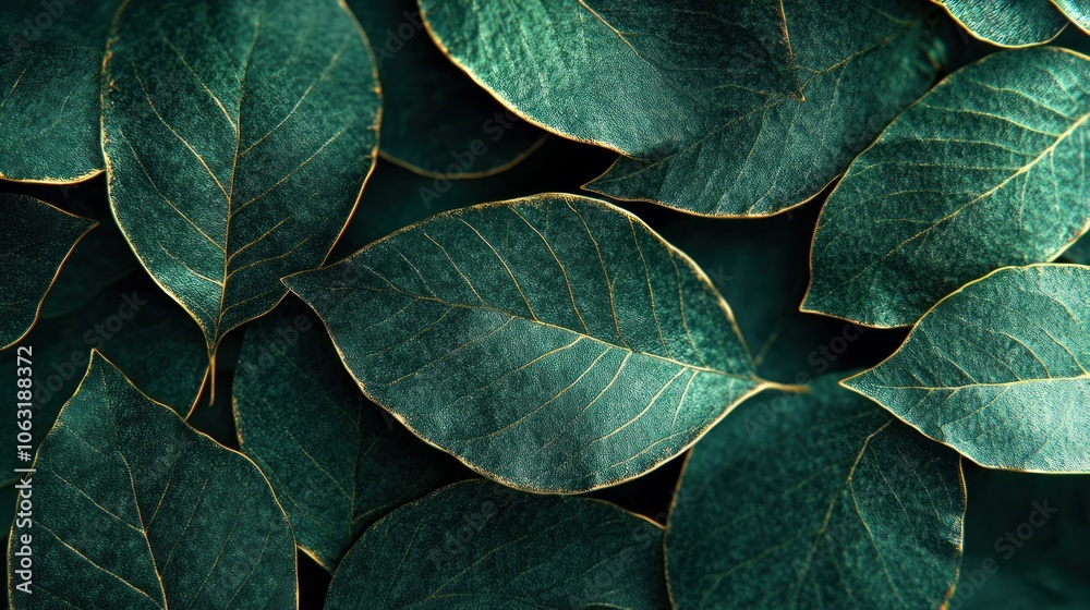 Fototapeta premium Digital leaf patterns in metallic and dark green tones, combining sharp graphics in a modern style.