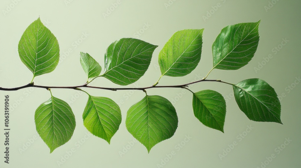 Green leaves stand out against a simple background, creating a balance between nature and lightness. Green leaves stand out against a simple background, creating a balance between nature and lightness.