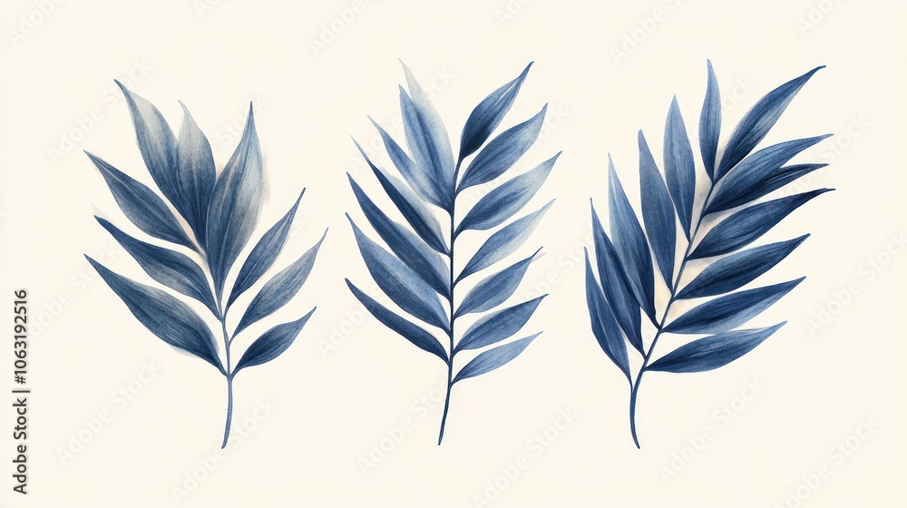 Hand-painted palm leaves emphasize simple lines in a minimalist style, suitable for plain backgrounds Hand-painted palm leaves emphasize simple lines in a minimalist style, suitable for plain backgrounds