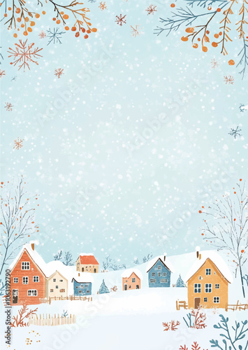 Watercolor postcard with winter landscape 03