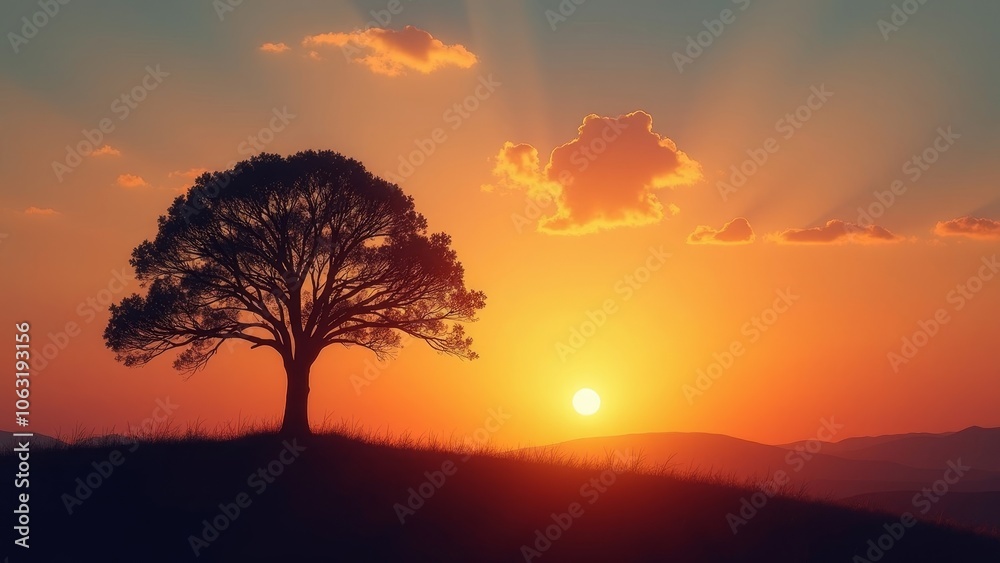 Silhouette of a Solitary Tree at Sunset Silhouette of a Solitary Tree at Sunset