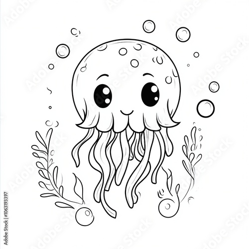Cartoon Jelly Fish Coloring Page for Kids and Education Purpose.