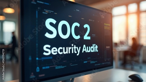 Corporate Setting: SOC 2 Security Audit Displayed on a Modern Screen