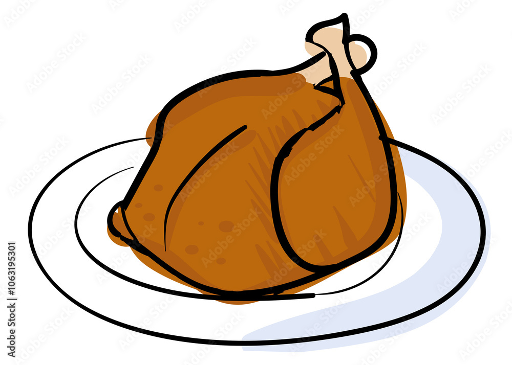 Png turkey on plate illustration sticker, transparent background Png turkey on plate illustration sticker, transparent background