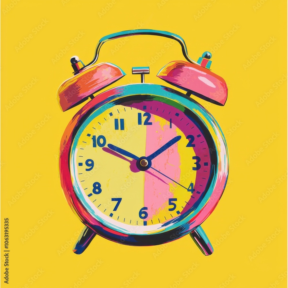 Vibrant Retro Clock Pops Against Bright Yellow Vibrant Retro Clock Pops Against Bright Yellow