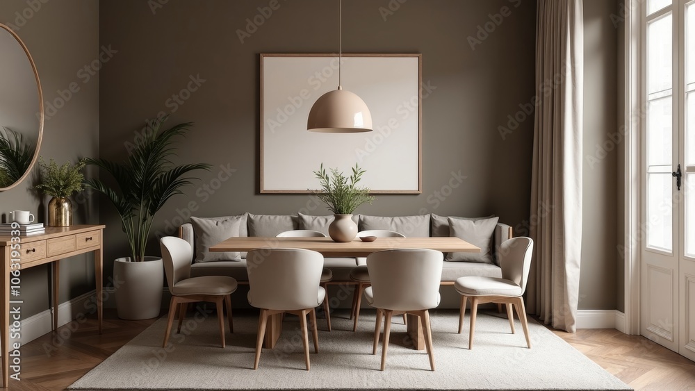 Stylish Dining Nook in Muted Tones with Cozy Atmosphere and Elegant Furnishings Stylish Dining Nook in Muted Tones with Cozy Atmosphere and Elegant Furnishings