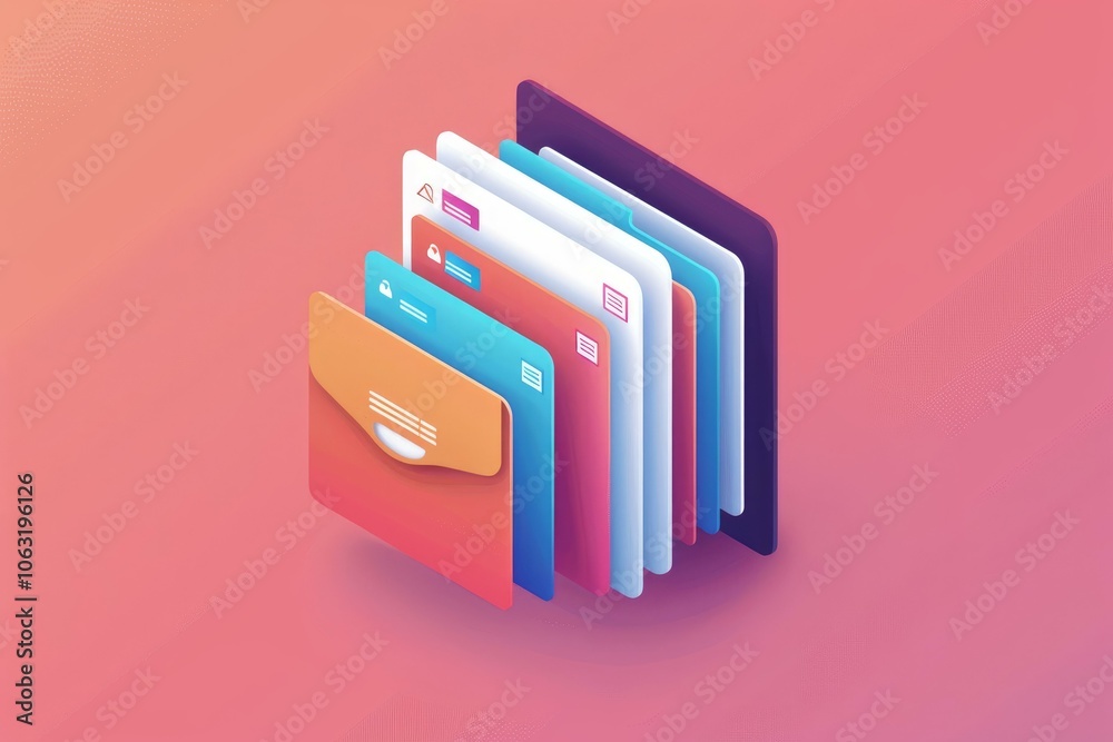 Isometric illustration of multiple envelopes representing newsletters for email marketing campaign Isometric illustration of multiple envelopes representing newsletters for email marketing campaign