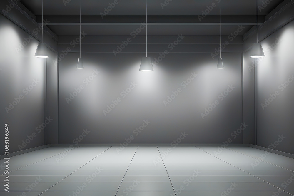 A dark gray room features pendant lights casting an intimate glow, creating a moody and contemporary architectural scene. A dark gray room features pendant lights casting an intimate glow, creating a moody and contemporary architectural scene.