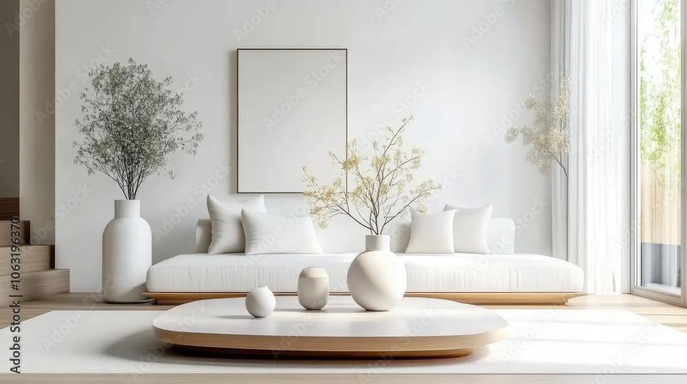 Scandinavian and nordic interior living room with white sofa and wooden Scandinavian and nordic interior living room with white sofa and wooden