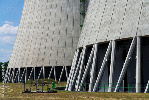 Cooling towers at nuclear power plant, energy self-sufficiency, greenhouse emission reduction and global warming concept, Dukovany, Czech Republic photo