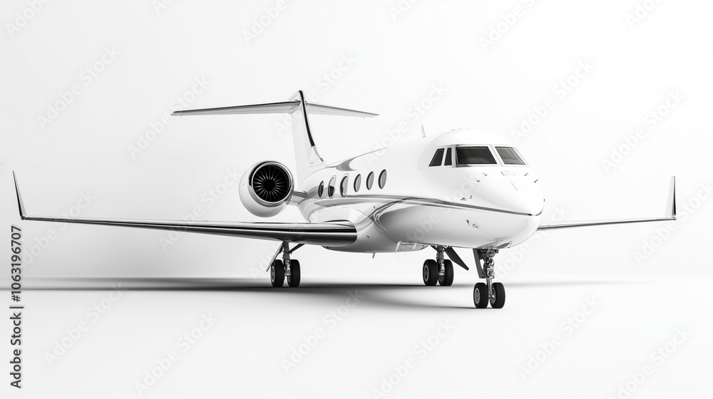 Front view of a private jet with sleek design and twin engines on a white background, showcasing modern aviation technology and luxury air travel. Front view of a private jet with sleek design and twin engines on a white background, showcasing modern aviation technology and luxury air travel.