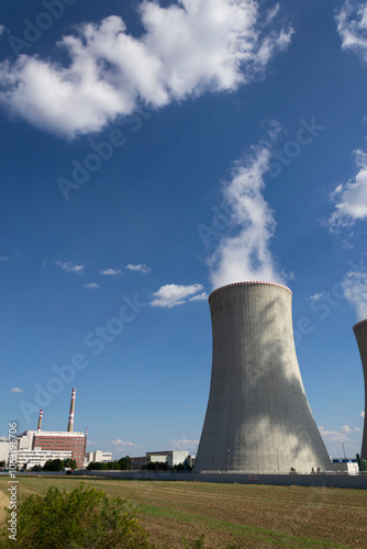 Cooling towers at nuclear power plant, energy self-sufficiency, greenhouse emission reduction and global warming concept, Dukovany, Czech Republic