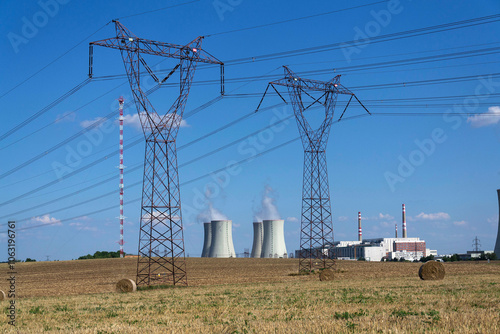 Cooling towers at nuclear power plant, energy self-sufficiency, greenhouse emission reduction and global warming concept, Dukovany, Czech Republic