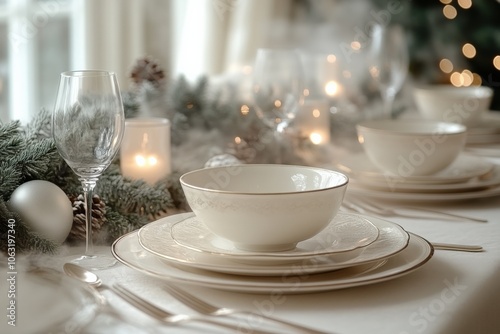 Christmas table setting as home with natural decorations. mystical atmosphere. Close up.