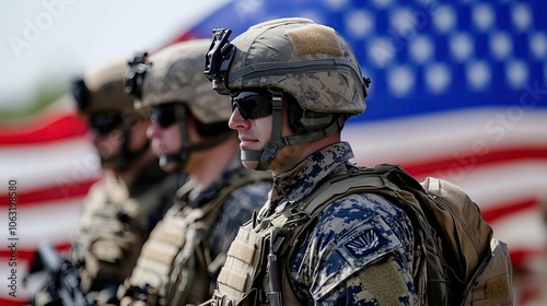 Nato military in front of the american flag photo