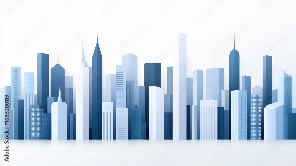 A sleek, modern city skyline illustrated in gradients of blue and white, showcasing various building shapes and heights against a minimalist background. A sleek, modern city skyline illustrated in gradients of blue and white, showcasing various building shapes and heights against a minimalist background.