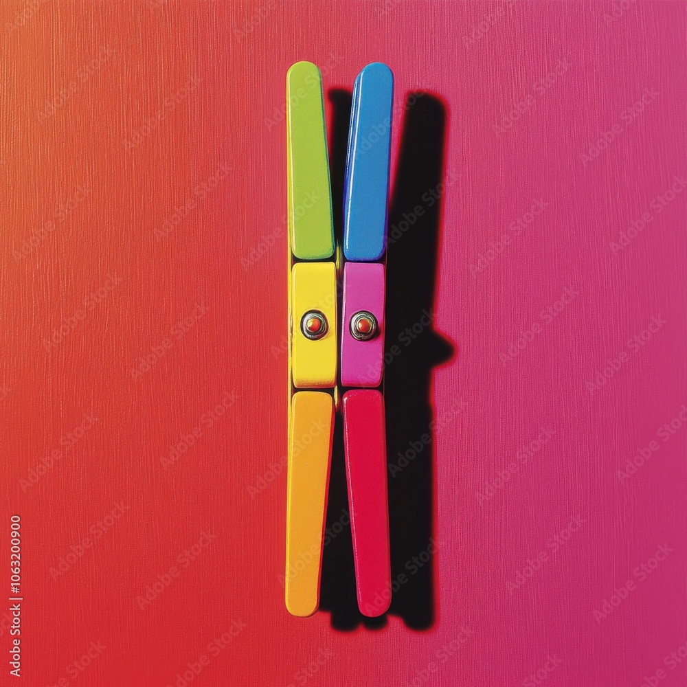 Vibrant Clothespin Graphic Against Rich Mahogany Wooden Background Vibrant Clothespin Graphic Against Rich Mahogany Wooden Background