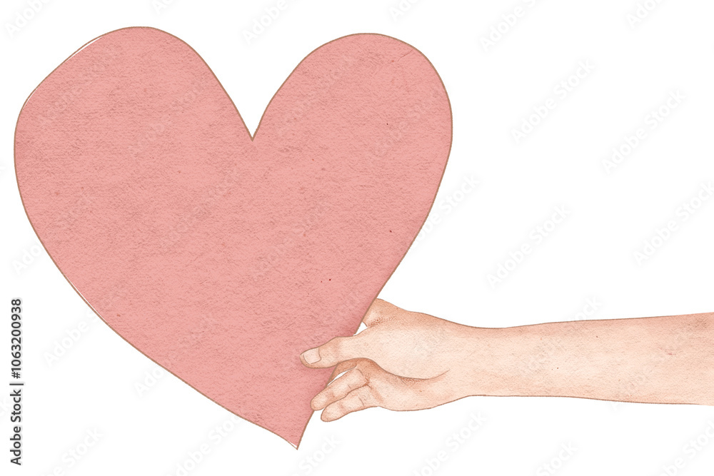 Fototapeta premium Hand holding heart png for Valentine's day hand drawn illustration