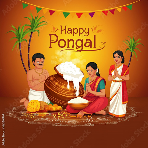 Family cooking Pongal rice ...