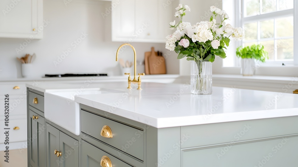 A breathtaking and luxurious kitchen space featuring a large central island opulent gold hardware and fixtures and high end contemporary finishes that create an elegant and sophisticated ambiance A breathtaking and luxurious kitchen space featuring a large central island opulent gold hardware and fixtures and high end contemporary finishes that create an elegant and sophisticated ambiance