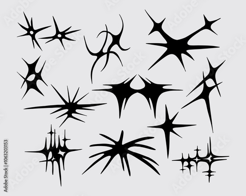 Star acid blink glitter y2k collection streetwear shape vector icon clothing tattoo sticker ink poster element editable