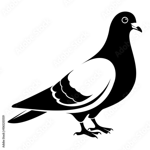 Pigeon Bird Black silhouette vector illustration isolated on a transparent background