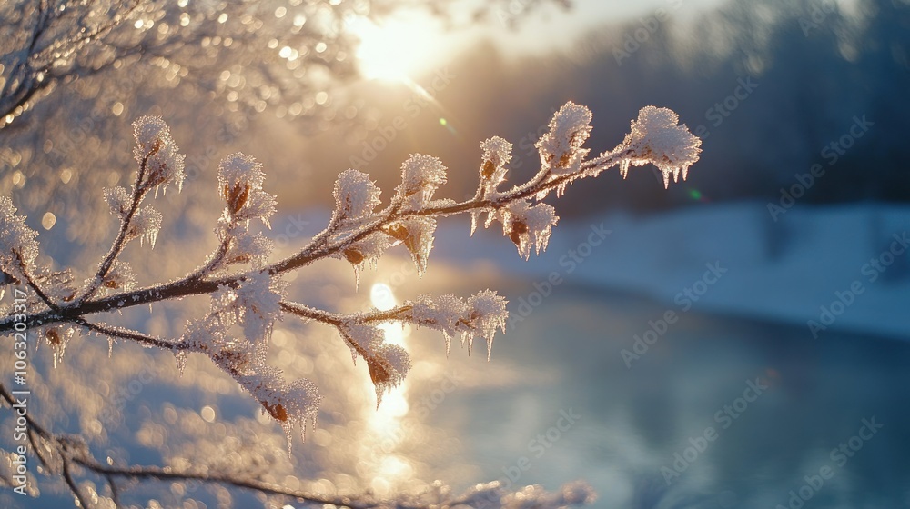 The branches of the ice-covered trees sparkle in the morning light, as snow blankets the quiet landscape. The branches of the ice-covered trees sparkle in the morning light, as snow blankets the quiet landscape.
