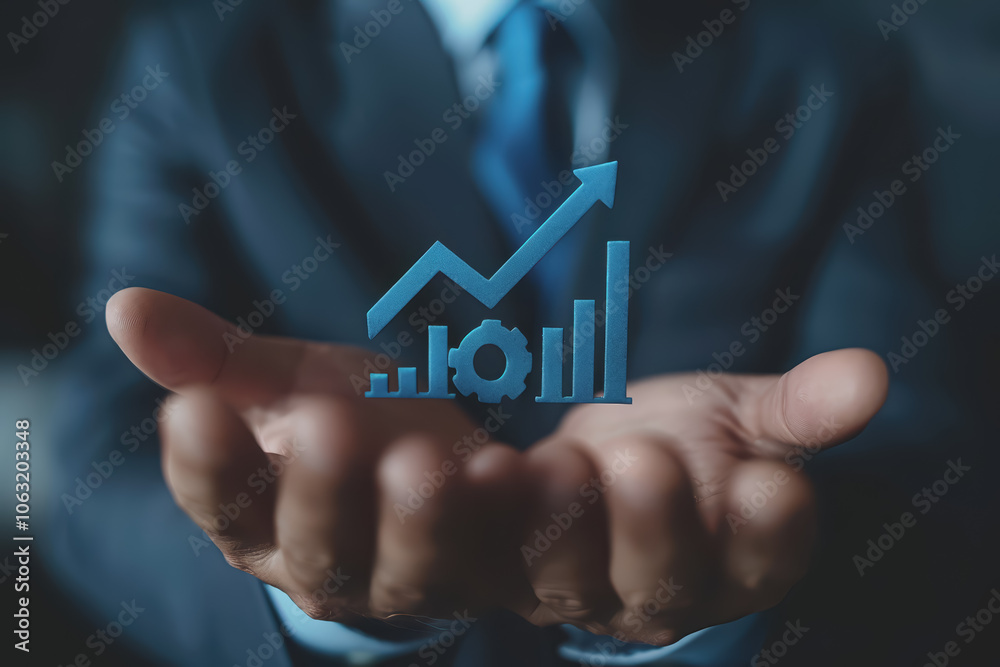 Interest rates and dividends, businessman holding arrow and percentage icon with investment graph. Interest rates and dividends, businessman holding arrow and percentage icon with investment graph.