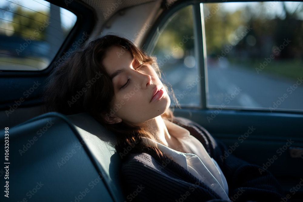 Naklejka premium woman is sleeping in car