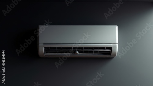 Ceiling-mounted split-type air conditioner on a black background, parts of an home ac system visible with cool air flow