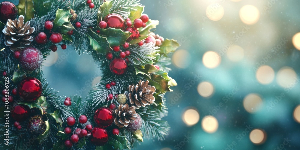 A festive Christmas wreath adorned with red berries and pinecones. The colors and textures bring warmth to holiday decor. Perfect for celebrating the season of joy and togetherness. AI A festive Christmas wreath adorned with red berries and pinecones. The colors and textures bring warmth to holiday decor. Perfect for celebrating the season of joy and togetherness. AI
