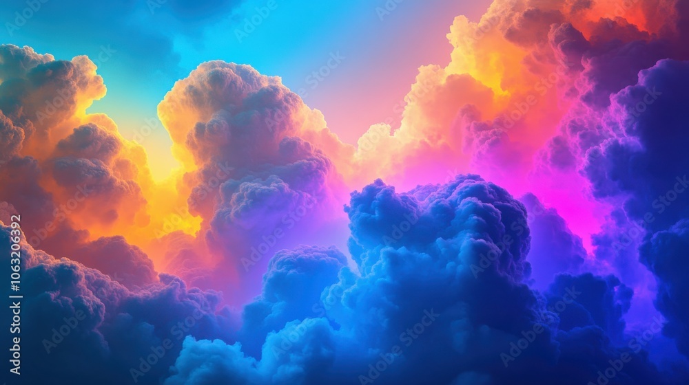 Abstract background of colorful clouds illuminated with bright neon light. Fantastic sky with stormy cumulus Abstract background of colorful clouds illuminated with bright neon light. Fantastic sky with stormy cumulus