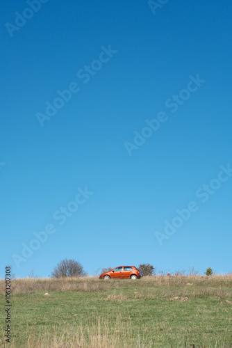red car on a green field