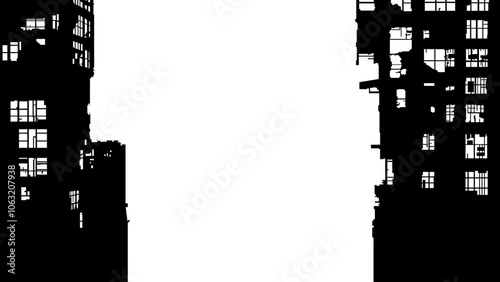 black silhouette of a destroyed building without background
